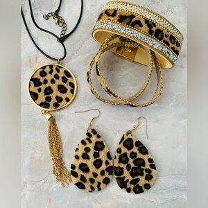 Leopard Print Jewelry Set with Gold Accents